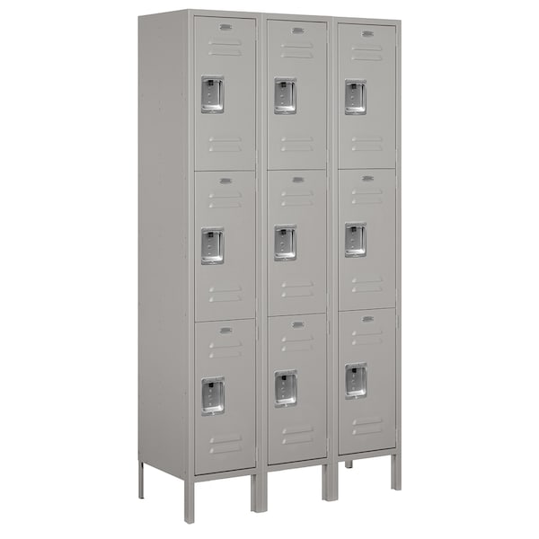 Wardrobe Locker, 45" W, 15" D, 78" H, (3) Wide, (9) Openings, Gray